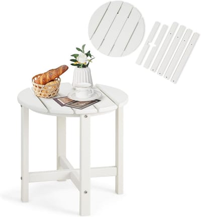 Tuintafel Rond - Bijzettafel Buiten - Terras Ontspanning - Weerbestendig HDPE - 46x46x46 cm - Wit