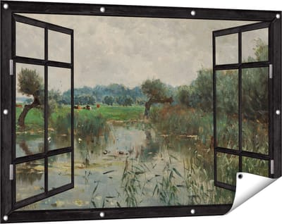 Gards Tuinposter Doorkijk In de Uiterwaarden van de IJssel - Willem Roelofs - 120x80 cm - Tuindoek - Tuindecoratie - Wanddecoratie buiten - Tuinschilderij
