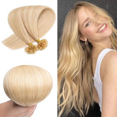 Echthaar Bonded U Tips Extensions met Keratine Lijm - 100 Strähnen, 0.5g/s, Glad, 45cm #18P613 voor Volumineus Haar