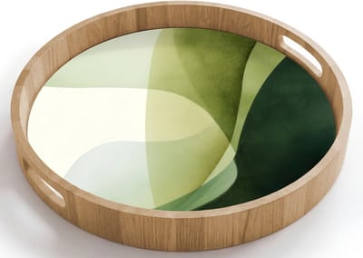 Dienblad rond 40x40 cm - Schootdienblad hout - Golven - Abstract - Lichtgroen - Sierlijk - Borrelplank rechthoek - Plateau houten dienbladen