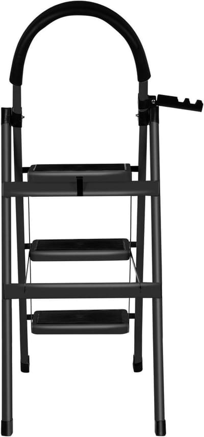 Opvouwbare trapladder - Opstapkrukje ladder - Veilig klussen - Met vergrendeling - 3 treden - Zwart