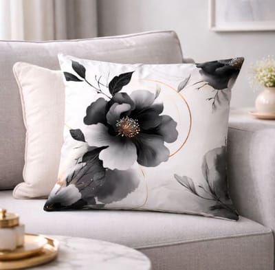 Midnight Bloom Collection kussenhoes - bloemen - zwart - wit - goud - 45x45 cm