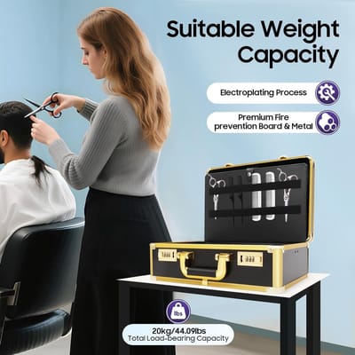 Kapperskoffer Aluminium - Cosmeticakoffer Gereedschapskoffer - Professioneel Gebruik - Stabiel Cijferslot - 40 x 16.5 x 27.5 cm - Zwart-Goud