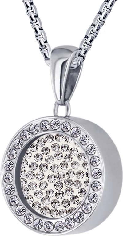Quiges 12mm Mini Munt Hanger Zilverkleurig RVS Glans met Zirkonia Wit Munt en Box Ketting Ankerketting 42-46cm