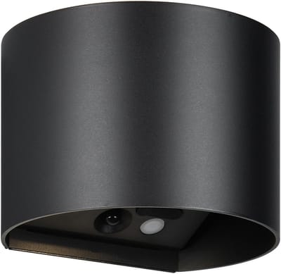 LED Tuinverlichting - Trion Elan - Wandlamp Buitenlamp - 2 Lichtpunten Boven en Onder van 1 Watt - Warm Wit 3000K - Bewegingssensor - Op Batterijen - Halfrond - Mat Zwart - Kunststof