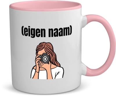 Akyol - fotograaf vrouw met eigen naam koffiemok - theemok - roze - Fotograaf - fotografen - leuk cadeau voor iemand die houd van foto's maken - cadeau - kado - 350 ML inhoud