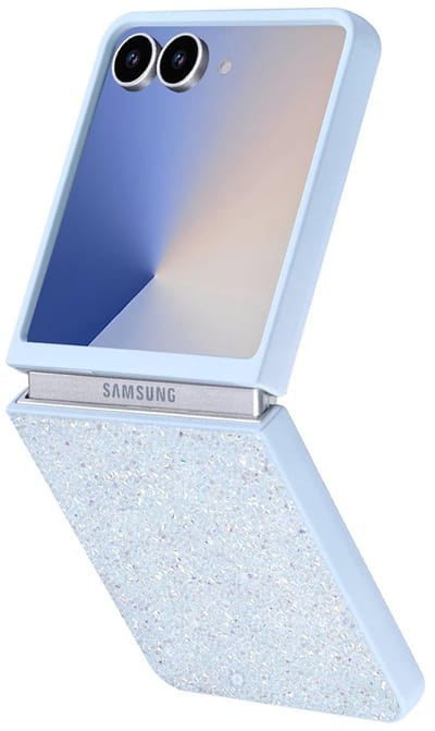 CaseMania Backcase hoesje geschikt voor Samsung Galaxy Z Flip 7 - Glitter Blauw - TPU (Zacht)