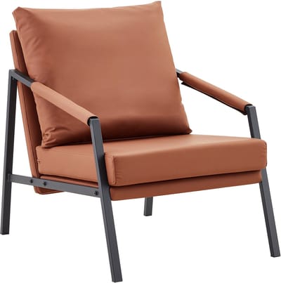 Bruine Kunstleren Fauteuil - Industriële Leesstoel - Moderne Accentstoel - 91,5x68x32,5cm - Ergonomisch Zitten - Fauteuil Voor Woonkamer Bruin
