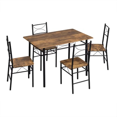 Eettafel met 4 Stoelen - Voor 4-Zits Eetset - Rechthoekige Keukentafel met Metalen Frame - Eetkamermeubilair