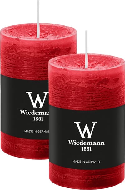Wiedemann Cilinderkaars/stompkaars - 2x - rustieke kaars - rood - 6 x 9 cm - 30 branduren