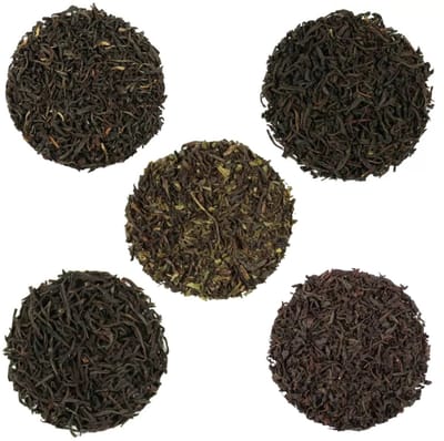 Proefpakket Zwarte Thee puur – 5 x 15g Losse Thee – Earl Grey, Assam TGFOP1, Ceylon Orange Pekoe, Ceylon & Darjeeling Silverhill
