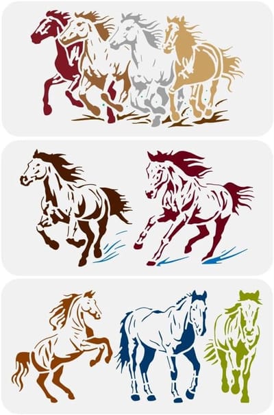 3-delige paardensjabloon set voor muur, tegel, vloer en papier - rennen, wandelen, springen - dierenthema - 30x15cm