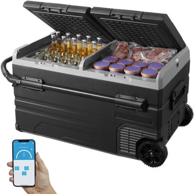 VEVOR 12V auto-koelkast, draagbare vriezer van 115 liter met 2 zones, wielen en handvat, -20°C tot 20°C, 12/24V DC / 100-240V AC compressor koeler voor buitengebruik, kamperen en reizen