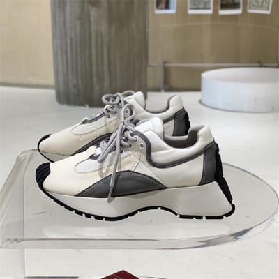 Kleine Taille Papa Schoenen Dames Zomer Nieuw Vierkante Neus Licht Ademend Dikke Zool Verhoogd Leer Kleurblok Forrest Schoenen 36 grijs