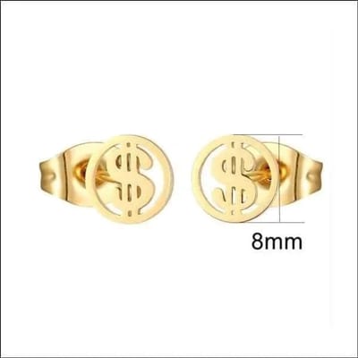 Aramat Jewels | Oorbellen | Stalen Oorbellen Goudkleur Rond - Trendy Cadeautjes | Dollarteken-8mm | |8mm | Staal | Kinderen, Volwassenen | Verkleurd niet