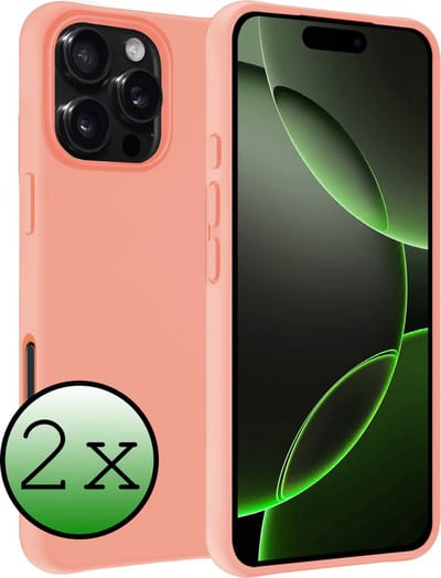 Hoesje 2 Stuks - Geschikt voor Apple iPhone 16 Pro - Sterk & Shockproof - Case Siliconen - Back Cover - Telefoon Hoes - Perzik