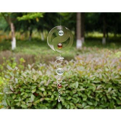 Roestvrij Staal Spiegel Kristallen Bol Metaal Roterende Windgong Windmolen Hangende Decoratie Buiten Tuin Tornado Windmolen Hangende Delen black