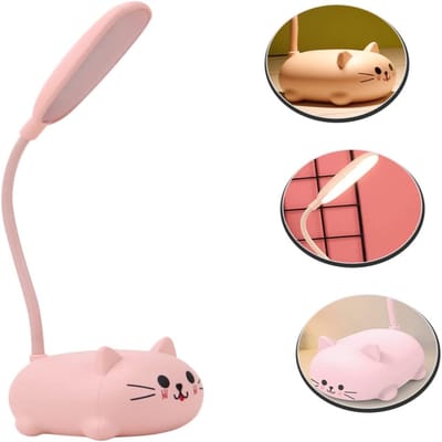 carmdering - Bureaulamp - Bureaulamp led - Nachtlampje volwassenen - Nachtlampje kind - leeslamp - studielamp - tafellamp - nachtlampje - opvouwbare lamp - USB oplaadbaar - 400 mAh - 1 stand - ABS - 0,6 W - 9 x 7 x 18 cm - kat vorm - roze