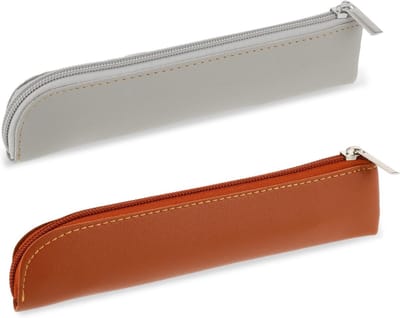 Leren Slimme Pennenhouder, 2 Stuks Kleine Etui voor 4-6 Pennen, Draagbare Stationery Pouch en Make-up Organizer voor Reizen en Kantoor (Bruin+Grijs)