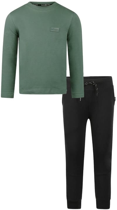 Koko Noko - Basic collection - Biologisch katoen - Kledingset - Joggingbroek Zwart - Shirt Dark Green - Maat 92