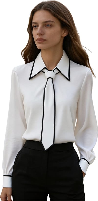 Chique Overhemd met Stropdas - Fluweel - Mode - Wit - Blouse