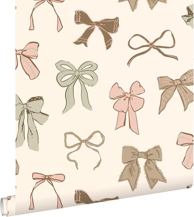 ESTAhome behang strikjes groen, roze en bruin - 50 x 900 cm - 131469