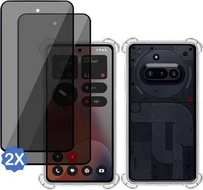 TechNow Hoesje + 2x Privé Screenprotector geschikt voor Nothing Phone (3a) – Hoesje Screenprotector - Privacy Tempered Glass - Case Transparant