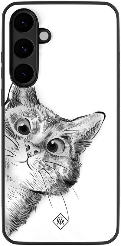 Casimoda® hoesje - Geschikt voor Samsung Galaxy S25 FE - Peekaboo Kat - Zwart TPU Backcover - Kat - Grijs