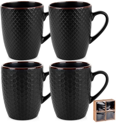 Mokken Keramiek Zwart 400 ml 4 stuks - Set - Bekers - Koffiebekers - Kopjes - Koffiemok