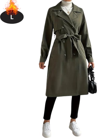 Livano Mantel Dames - Tussenmantel - Jas - Mantelpakje - Trenchcoat - Overjas - Overcoat - Winter - Legergroen - L