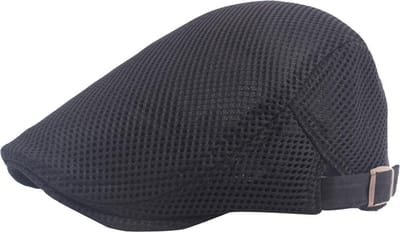 Flatcap zwart met gaas stof - Golf/wandel pet - Verstelbaar