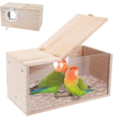 Vogel Nestkast - Kweekbox Vogels - Natuurlijk Gedrag - Transparant Observatie - 24 x 13 x 13 cm - Houtkleur