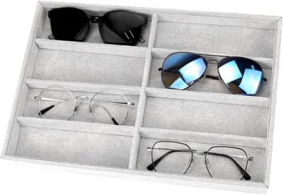 Stapelbare Organizer voor Brillen en Sieraden met Afneembare Scheidingen, Fluwelen Opbergdoos voor Zonnebrillen, Horloges en Sieraden voor Mannen en Vrouwen (Grijs)
