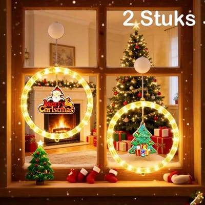 Meedeer LED kerstverlichting-(2 Leds decoratieve raamverlichting voor Kerstmis (27.6CM)-Rollend licht-4 automatische lichtsoorten-hangende raamlamp met haak-kerstverlichting-voor kamer-tuin-balkon-Kerstmis-binnendecoratie (kerstboom/Kerstman)