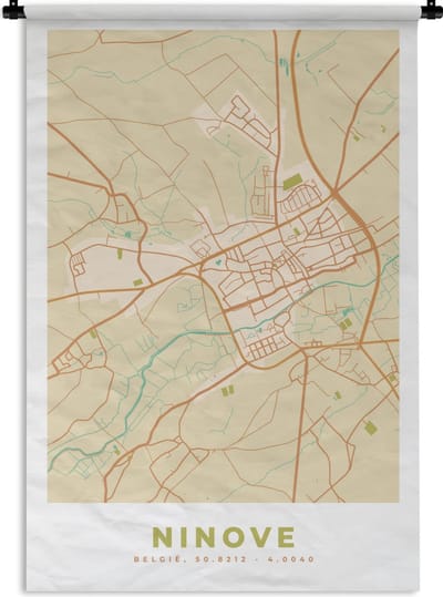 Wandkleed - Wanddoek - Ninove - Plattegrond - Vintage - Kaart - Stadskaart - 120x180 cm - Wandtapijt