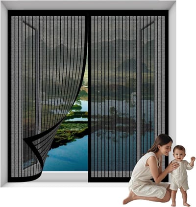 Raamhor met Magneet - Insectenhor Raam - Buiten Zomer - Verbeterde Magic Tape - 82x118 cm - Zwart