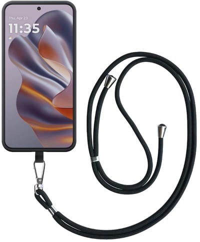 Geschikt voor Motorola Edge 50 Neo Telefoonhoesje met Afneembaar Zwart Koord - Flexible Back Cover Case Siliconen TPU with Black Lanyard - Zwart - Smartphonica geschikt voor Motorola Edge 50 Neo