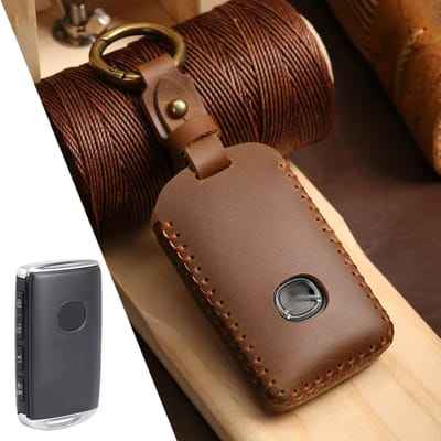 Housse Étui Porte-Clés de Voiture Pour Mazda 3 Alexa Cx5 Cx8 Cx4 3 Boutons Clé de Voiture Intelligente Accessoires Porte-Coque Style Voiture brown