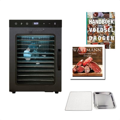 Wartmann Voedseldroger Set - 12 Laags Droogoven - Dehydrator - Dubbelwandig RVS - Vaatwasserbestendige Onderdelen - Ruime Capaciteit - Inclusief Handboek Voedseldrogen - Inclusief Biltong & Beef Jerky Receptenboekje - Nikkelvrij - Stil - WM 2512