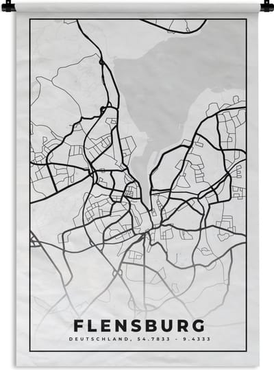 Wandkleed - Wanddoek - flensburg - Plattegrond - Stadskaart - Kaart - 120x180 cm - Wandtapijt