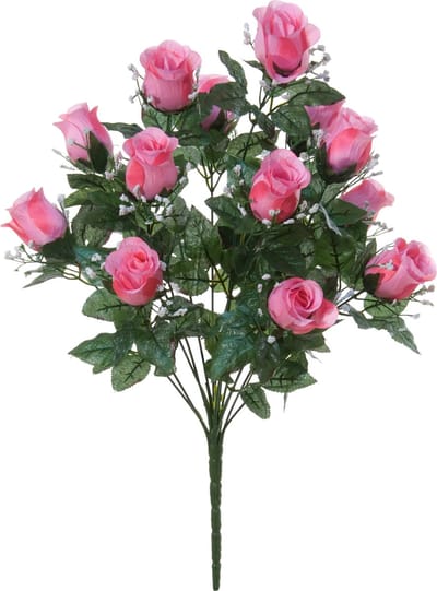 Louis Maes Kunstbloemen boeket rozen/gipskruid - lichtroze - H56 cm - Bloemstuk - Bladgroen