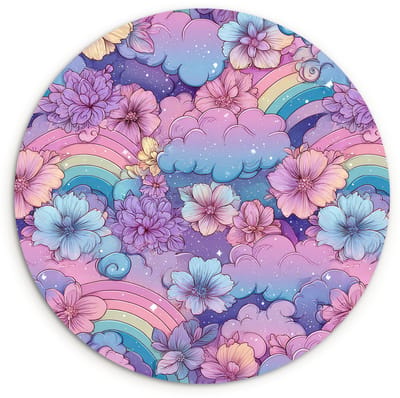 WallCircle® Wandcirkel 120x120 cm - Muurcirkel Regenbogen - Bloemen - Kleurrijk - Wolken - Muurdecoratie woonkamer - Wanddecoratie slaapkamer - Kamer decoratie accessoires - Ronde schilderijen XXL