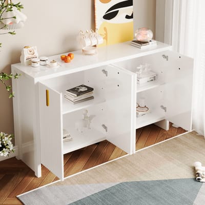 STILVORA Dressoir - Sideboard Met Gouden Handgrepen En Verstelbare Planken - Spaanplaat - 140x38x80 Cm - Wit - Voor Woonkamer En Ruime Opberging