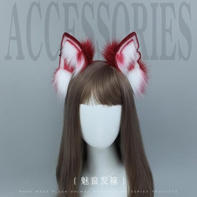 Wit/Rood Wolf Vos Hoofddeksel Furry Jakhals Oor Jakhals Staart Requisieten Kattenoor Haarband Handgemaakt Anime COSPLAY Lolita KC LOL Vos Kostuum