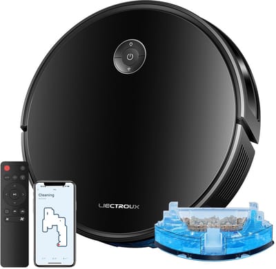LIECTROUX C7 Robotstofzuiger met Dweilfunctie 2-in-1, 6000Pa Sterke Zuigkracht, WiFi/App & Afstandsbediening, Compatibel met Alexa en Google Assistant, Geschikt voor Dierenharen, Tapijt en Harde Vloeren