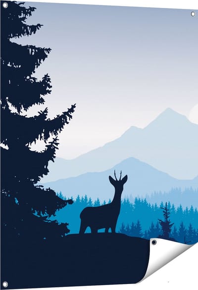 Gards Tuinposter Hert in het Bos - Silhouet - 80x100 cm - Tuindoek - Tuindecoratie - Wanddecoratie buiten - Tuinschilderij