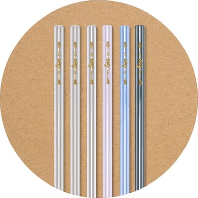 Set van Glazen gekleurde rietjes 6x + reinigingsborstel - opdruk LOVE