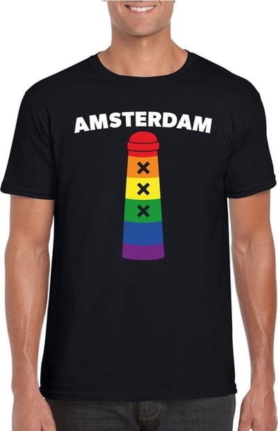 Gay Pride Amsterdam shirt zwart met regenboog Amsterdammertje heren S
