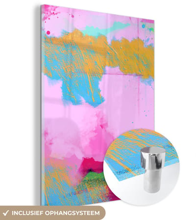 ® Glasschilderij 120x160 cm - Schilderij acrylglas - Verf - Regenboog - Abstract - Foto op glas - Muurdecoratie woonkamer - Wanddecoratie slaapkamer - Schilderijen