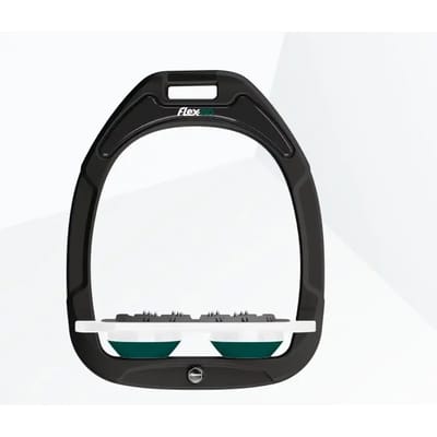 Zwarte/Witte/Groene Ultra Grip Platte Stijgbeugels Flex-On Green Composite